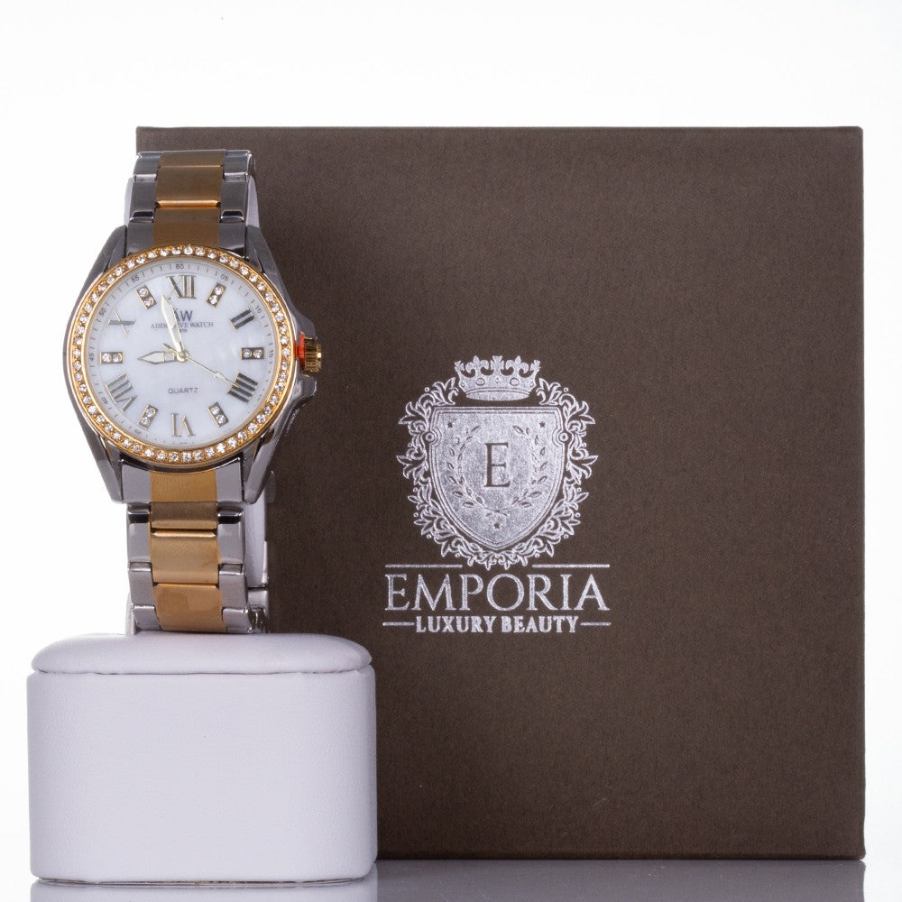 YELLOW GOLD and SILVER strap, woman alloy AW watch, with quartz crystals, and roman number with Gift box 1 